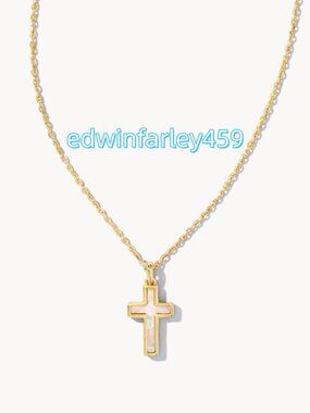 Cross Gold Pendant Necklace in White Lab Grown Opal